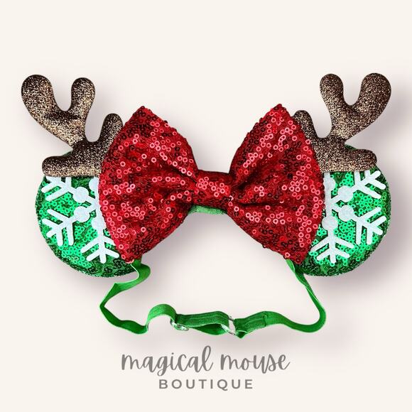 🎄 Frosty Forest Elastic Minnie Ears | Disney-Inspired Adjustable Christmas Ears - Picture 1 of 5